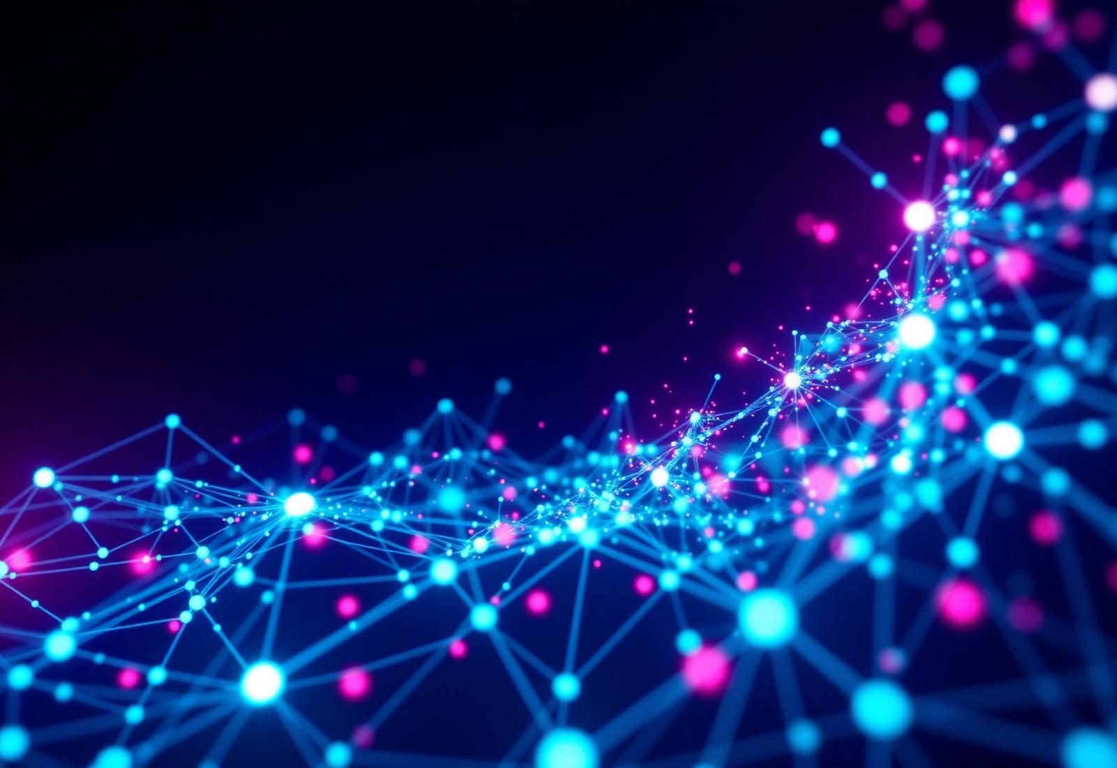 Glowing neural network of nodes and connections representing artificial intelligence